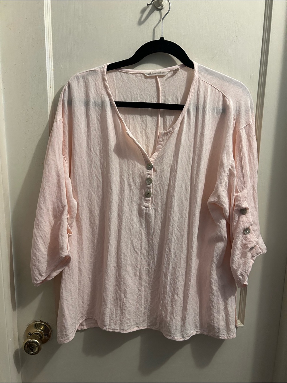 Soft Surroundings Pale Pink Button-Front Henley Tunic